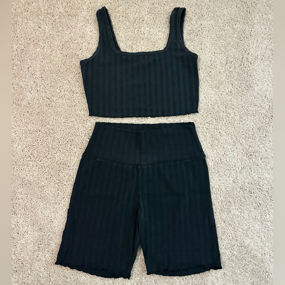Aerie Black Ribbed Tank and Shorts Set